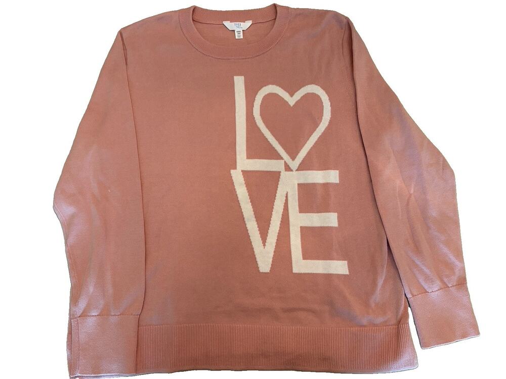 Time And Tru Womens XXXL (22) Pink Love Valentines Cotton Blend Crewneck Sweater